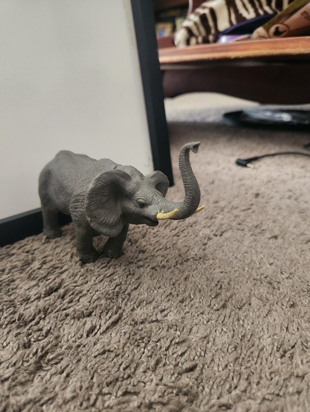 Vintage AAA Africian Gray Elephant Figurine with Tusks, Trunk Up, Rubber